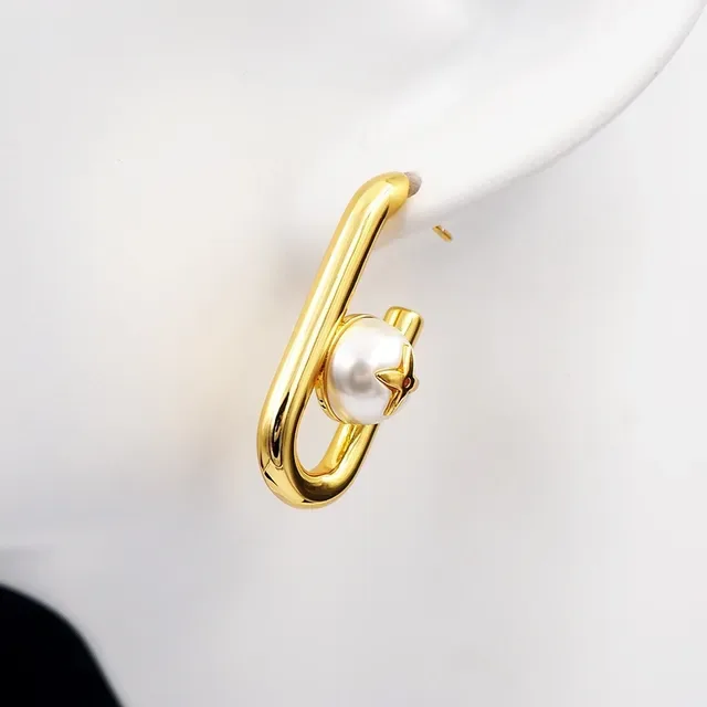 Louis Vuitton Pearl and Monogram U-Shaped Hoop Earrings 4