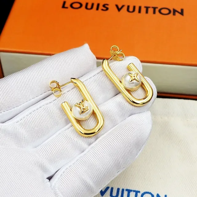 Louis Vuitton Pearl and Monogram U-Shaped Hoop Earrings 7