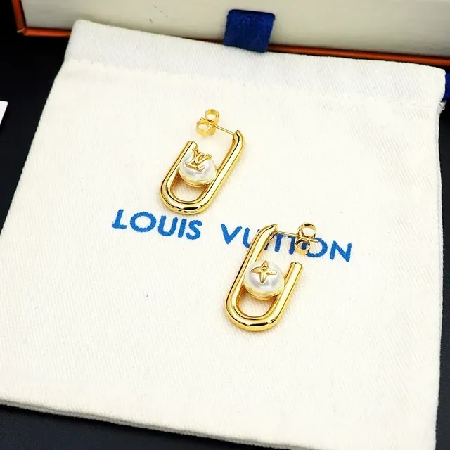 Louis Vuitton Pearl and Monogram U-Shaped Hoop Earrings 8