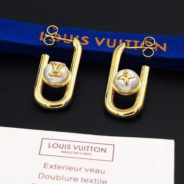 Louis Vuitton Pearl and Monogram U-Shaped Hoop Earrings 10