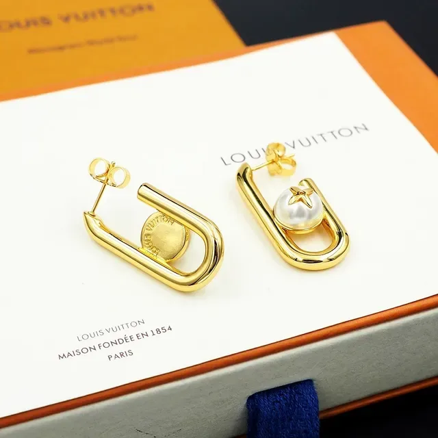 Louis Vuitton Pearl and Monogram U-Shaped Hoop Earrings 11