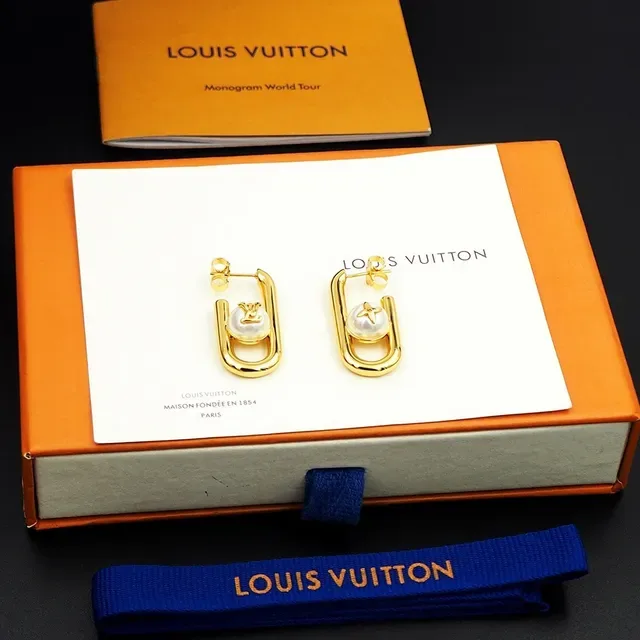 Louis Vuitton Pearl and Monogram U-Shaped Hoop Earrings 12