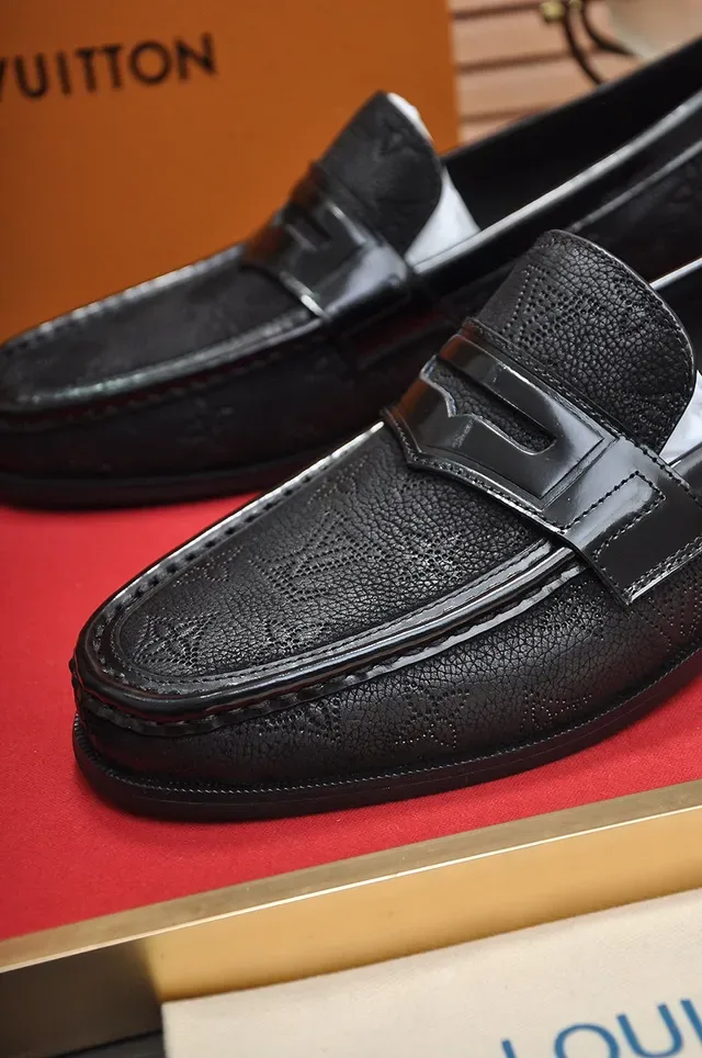 Louis Vuitton Penny Loafer Black Textured Grain Leather Loafers 3
