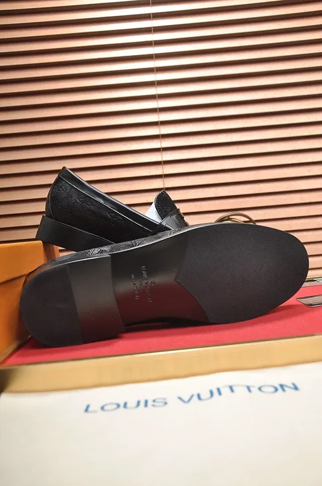 Louis Vuitton Penny Loafer Black Textured Grain Leather Loafers 4