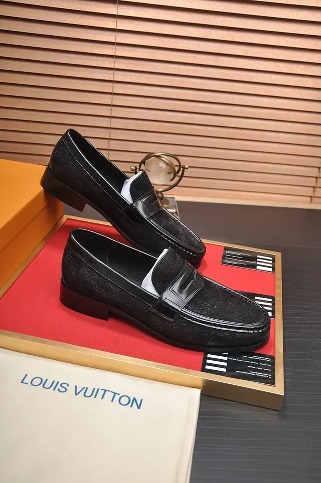 Louis Vuitton Penny Loafer Black Textured Grain Leather Loafers 5