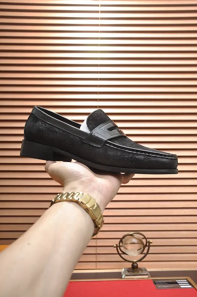 Louis Vuitton Penny Loafer Black Textured Grain Leather Loafers 7