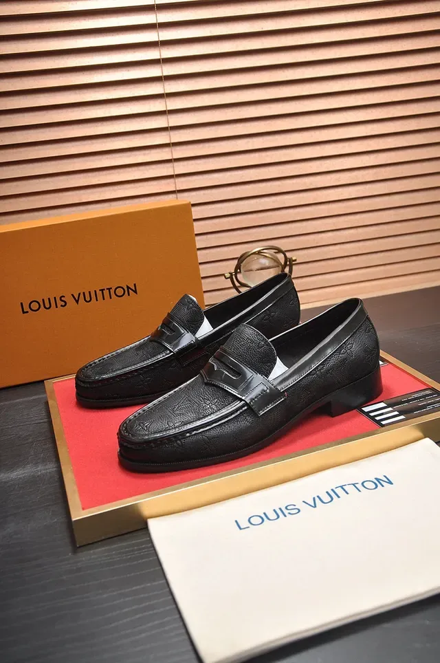 Louis Vuitton Penny Loafer Black Textured Grain Leather Loafers 8
