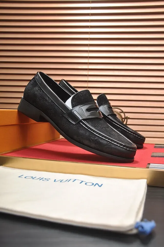 Louis Vuitton Penny Loafer Black Textured Grain Leather Loafers 9