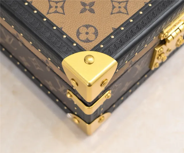 Louis Vuitton Petite Malle Marrom Preto Monogram Lona Borda De Couro Bolsa Tote 5