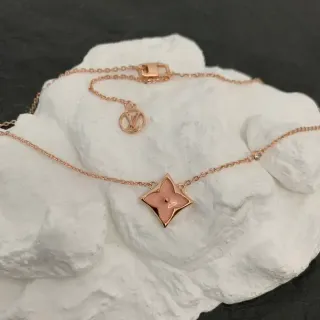 Louis Vuitton Pink Gold Chain Enamel Quatrefoil Pendant Necklace
