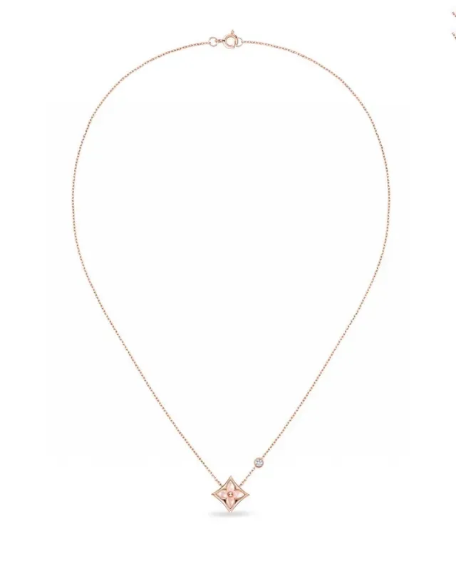 Louis Vuitton Pink Gold Chain Enamel Quatrefoil Pendant Necklace 3