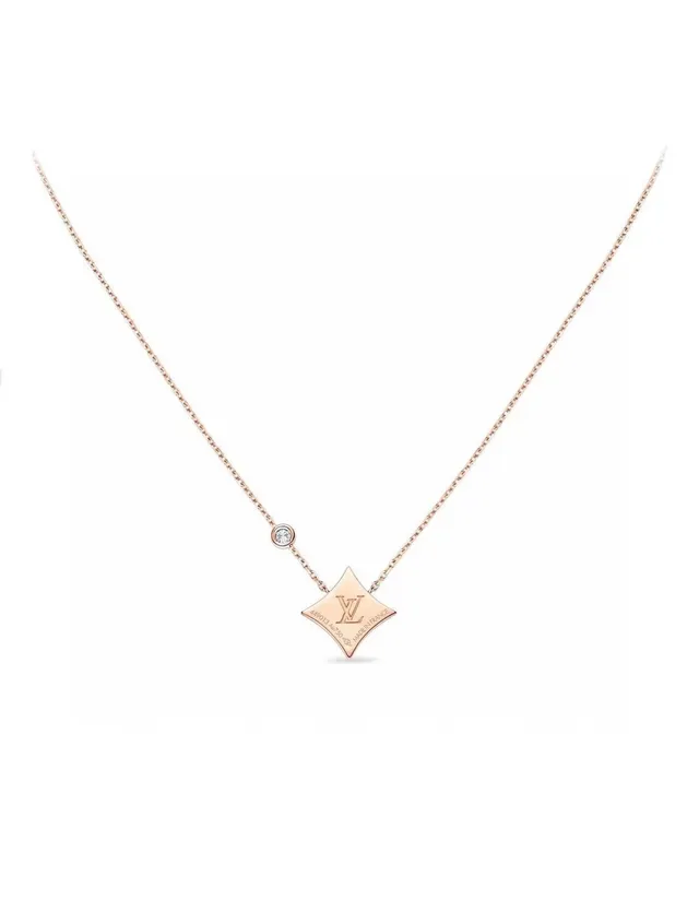 Louis Vuitton Pink Gold Chain Enamel Quatrefoil Pendant Necklace 4