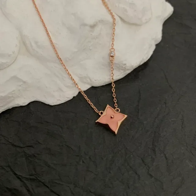 Louis Vuitton Pink Gold Chain Enamel Quatrefoil Pendant Necklace 9