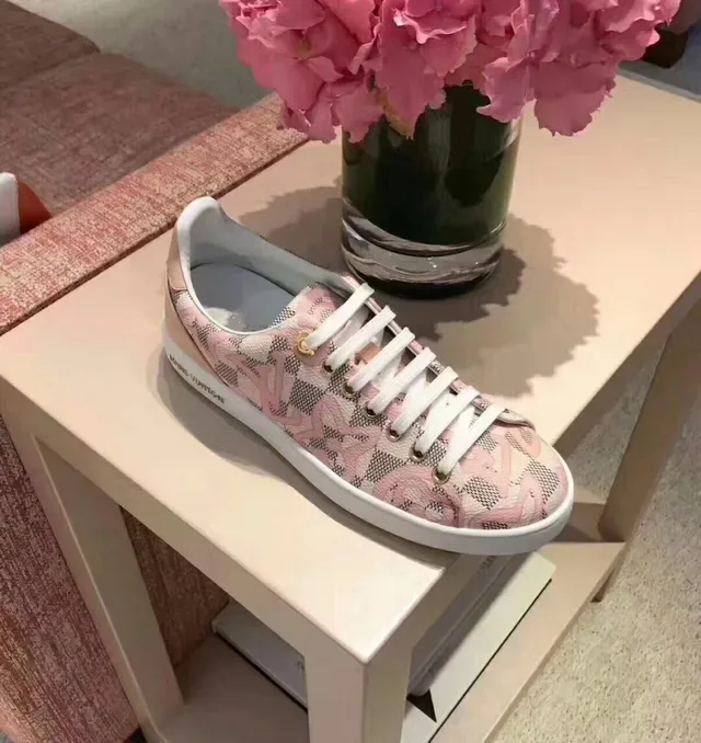 Louis Vuitton Pink White Floral Monogram Canvas Low-Top Lace-Up Lifestyle Sneakers 2