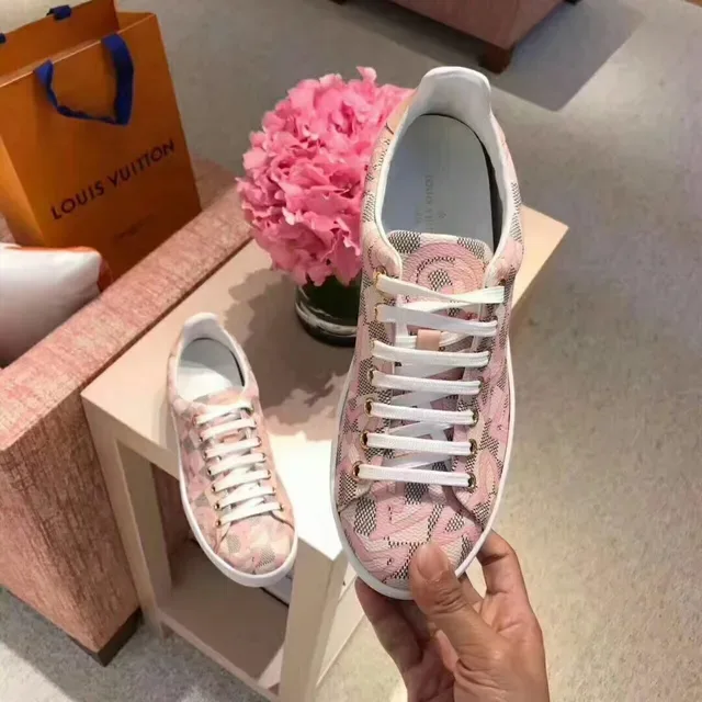 Louis Vuitton Pink White Floral Monogram Canvas Low-Top Lace-Up Lifestyle Sneakers 3
