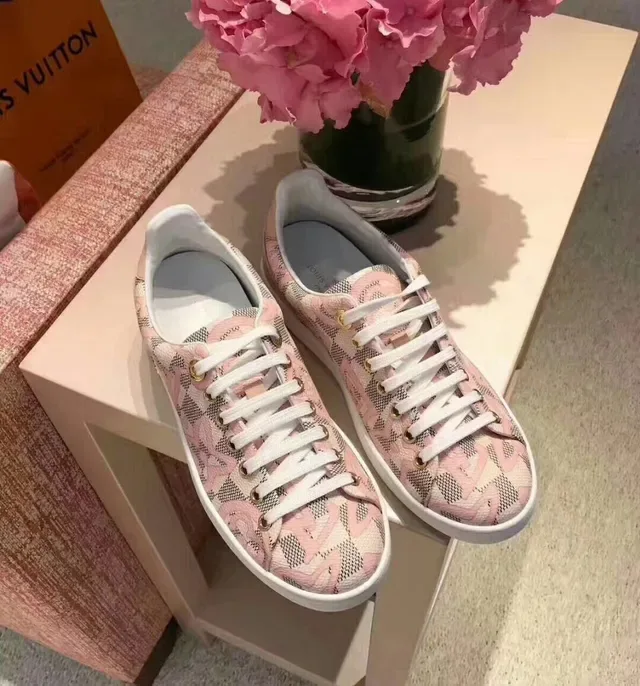 Louis Vuitton Pink White Floral Monogram Canvas Low-Top Lace-Up Lifestyle Sneakers 4