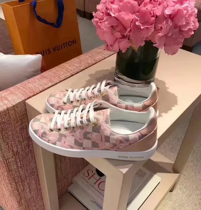 Louis Vuitton Pink White Floral Monogram Canvas Low-Top Lace-Up Lifestyle Sneakers 5