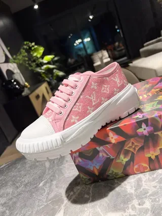 Louis Vuitton Pink White Monogram Canvas Chunky Platform Sole Lifestyle Sneakers 4