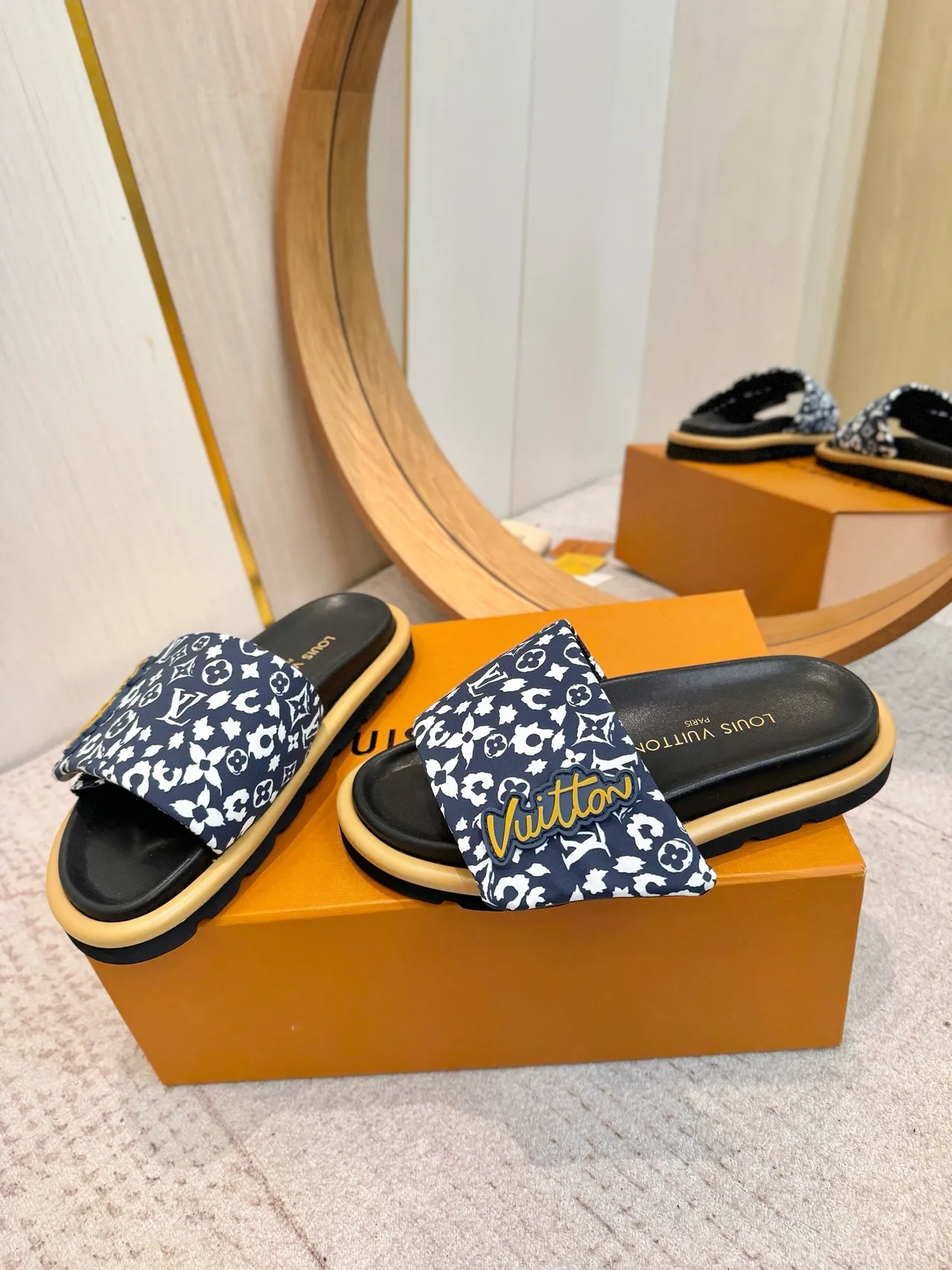 Louis Vuitton Printed Strap Logo Patch Platform Slippers 2