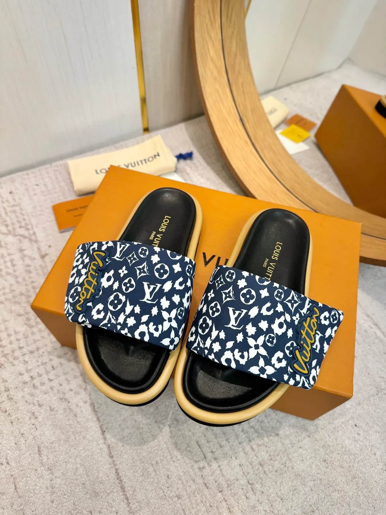 Louis Vuitton Printed Strap Logo Patch Platform Slippers 3