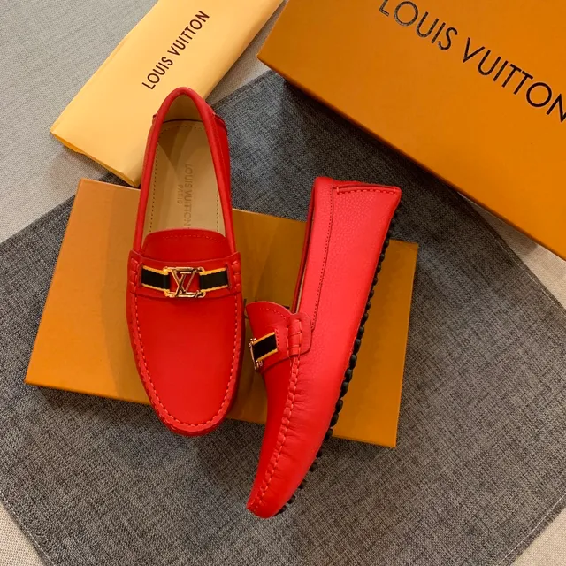 Louis Vuitton Red Gold Smooth Leather LV Buckle Strap Loafer 4
