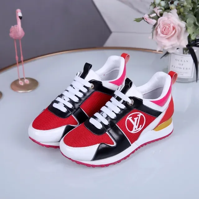 Louis Vuitton Red White Color-Blocked Mesh-and-Leather Upper Lifestyle Sneakers 3