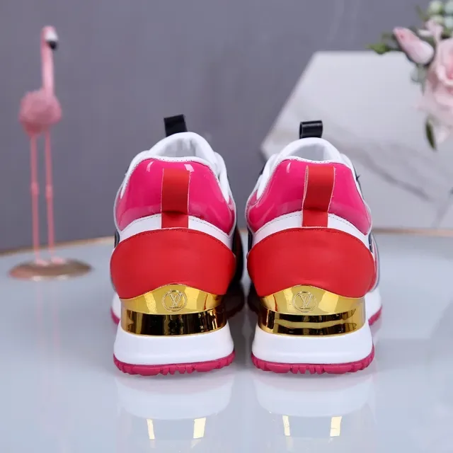 Louis Vuitton Red White Color-Blocked Mesh-and-Leather Upper Lifestyle Sneakers 5