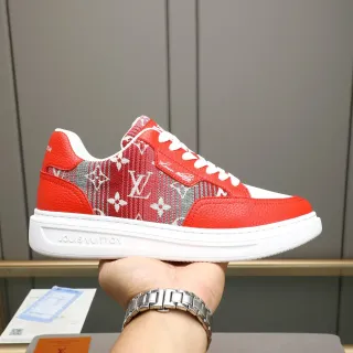 Louis Vuitton Red White Low-Top Monogrammed Textile Lifestyle Sneakers