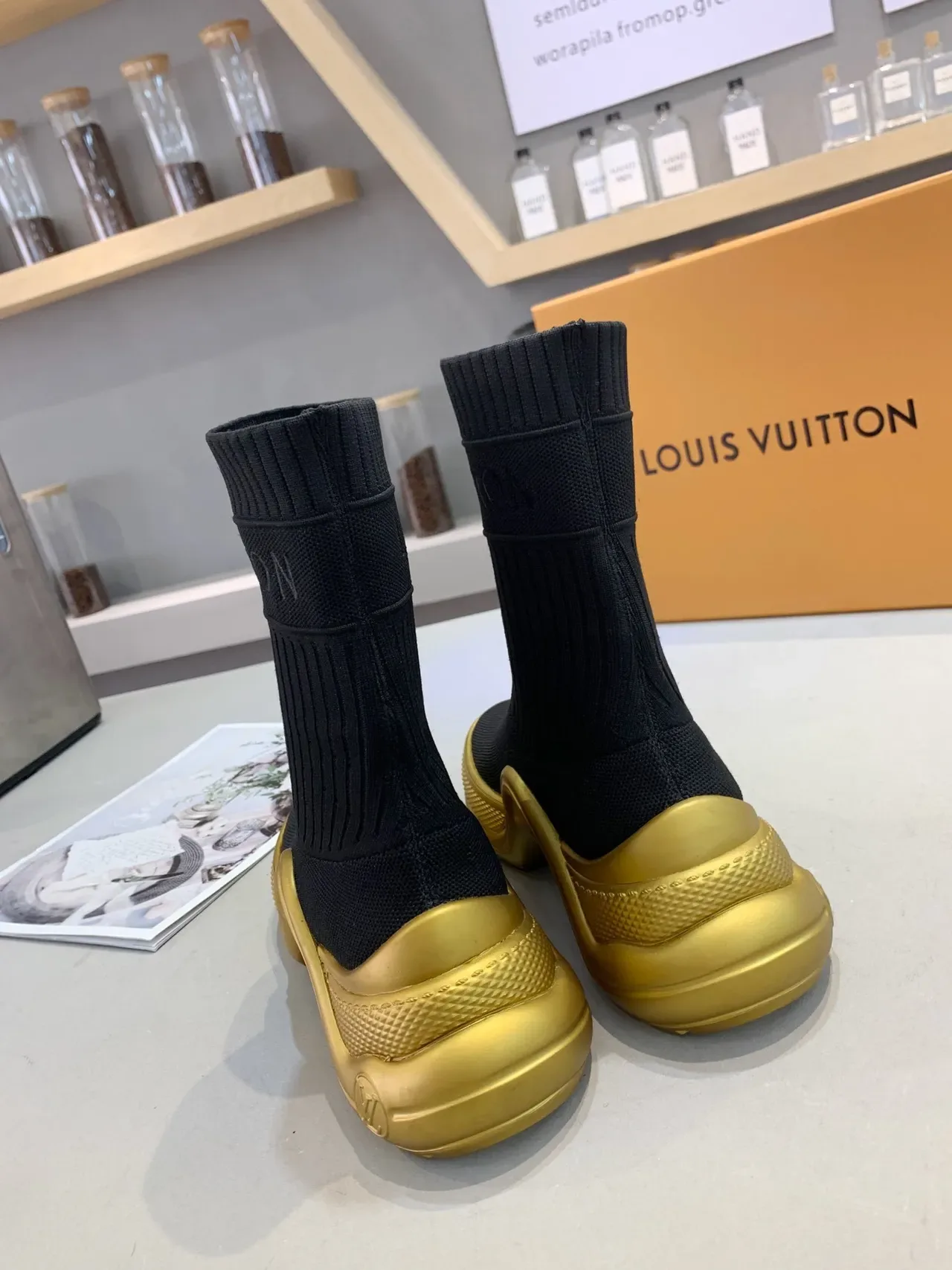 Louis Vuitton Run Away Black and Gold Sock-Fit Lifestyle Sneakers 2