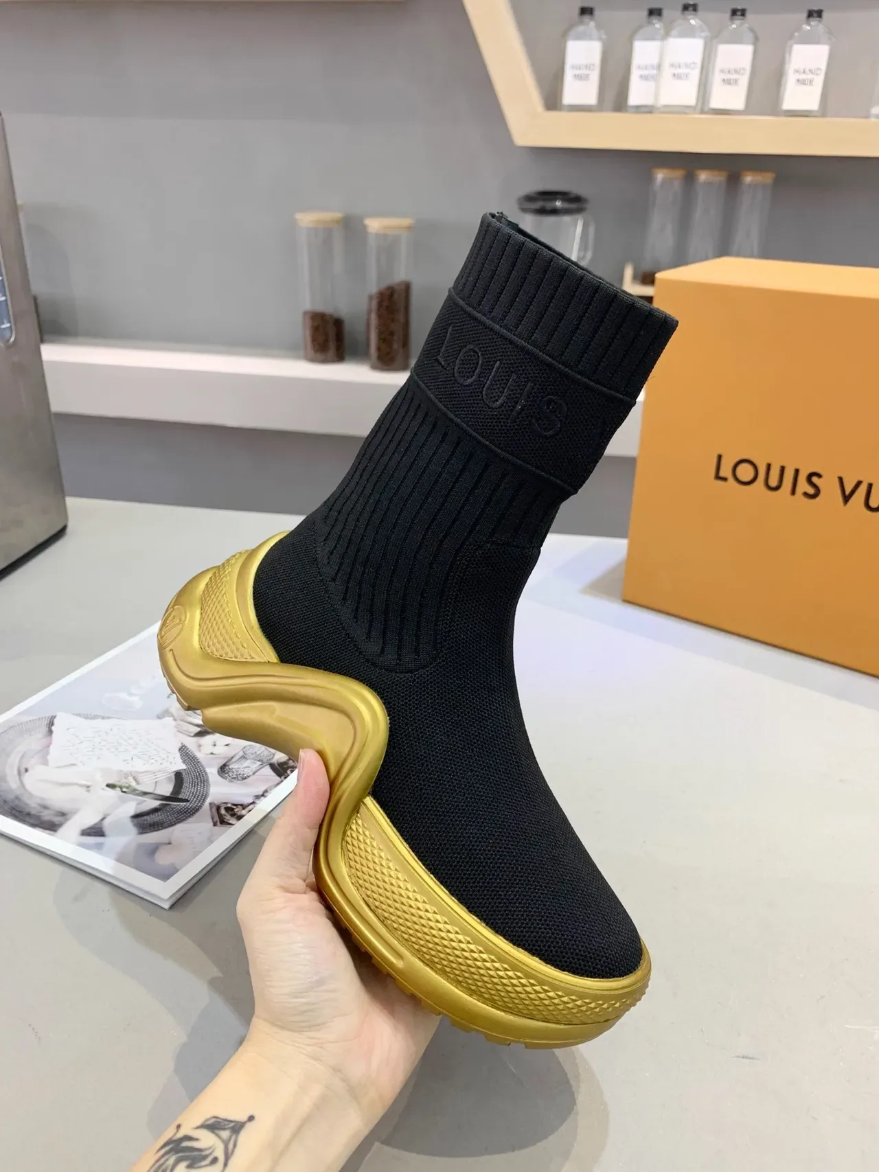 Louis Vuitton Run Away Black and Gold Sock-Fit Lifestyle Sneakers 3