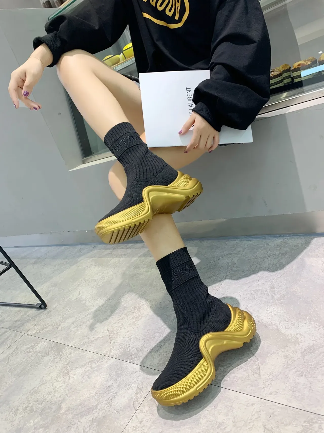 Louis Vuitton Run Away Black and Gold Sock-Fit Lifestyle Sneakers 4