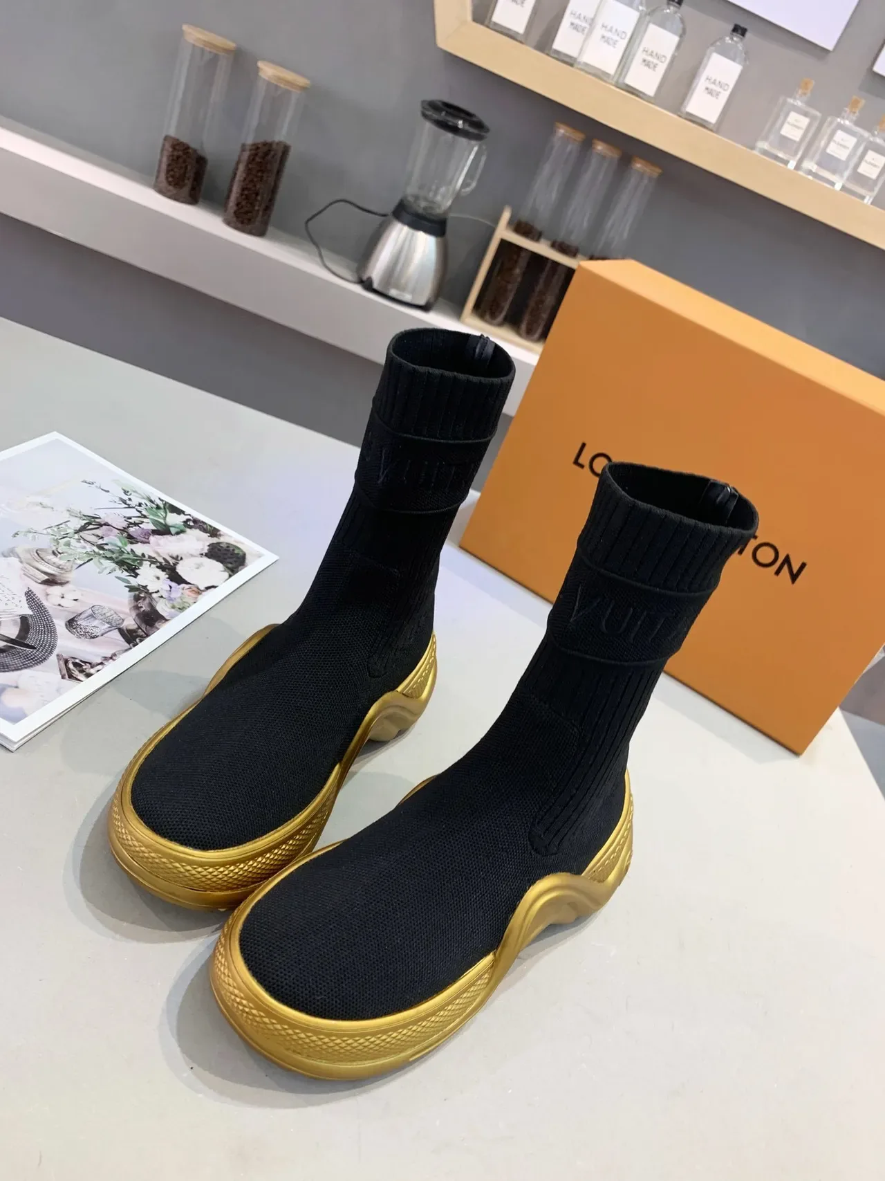 Louis Vuitton Run Away Black and Gold Sock-Fit Lifestyle Sneakers 5