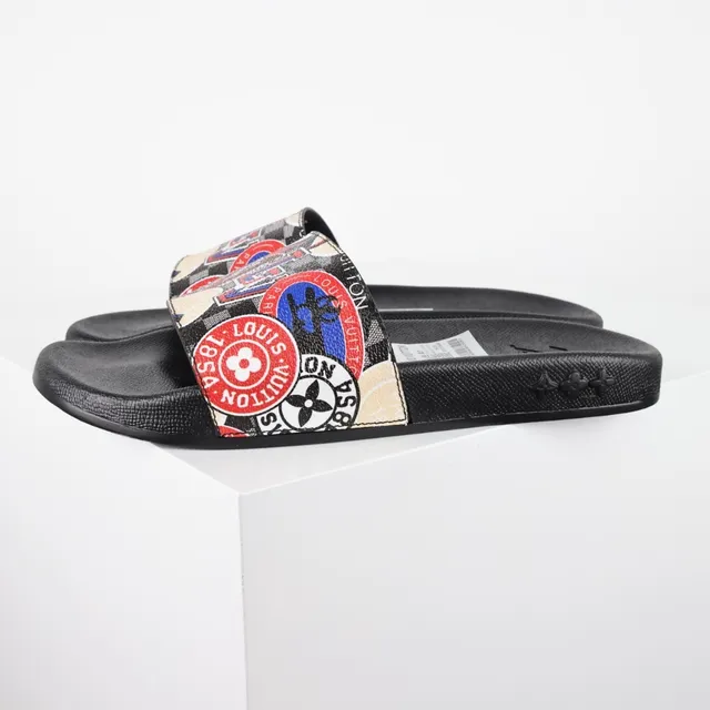Louis Vuitton Run Away Black Multicolor Patchwork Logo Print Molded Rubber Sole Slippers 1