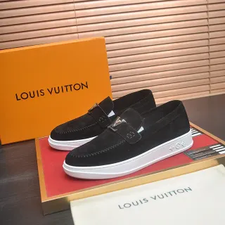 Louis Vuitton Run Away 黑色白色麂皮革鞋面橡胶底乐福鞋