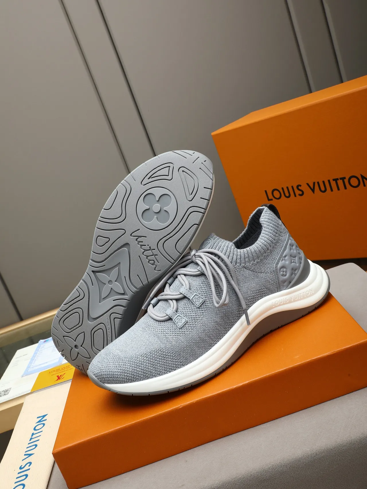 Louis Vuitton Run Away Gray Knit Lifestyle Sneakers 4