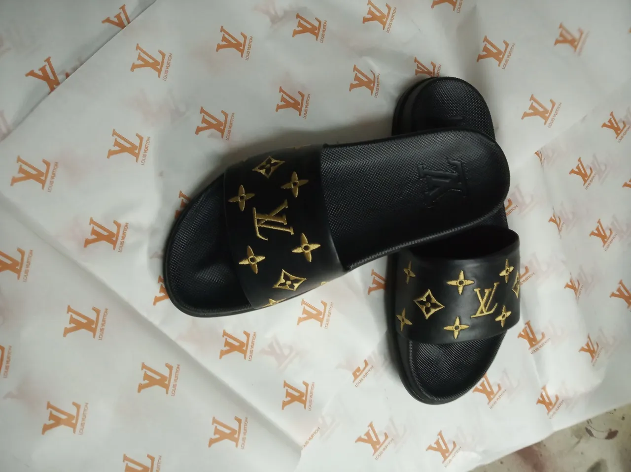 Louis Vuitton Run Away Monogram Black and Gold Slippers 2