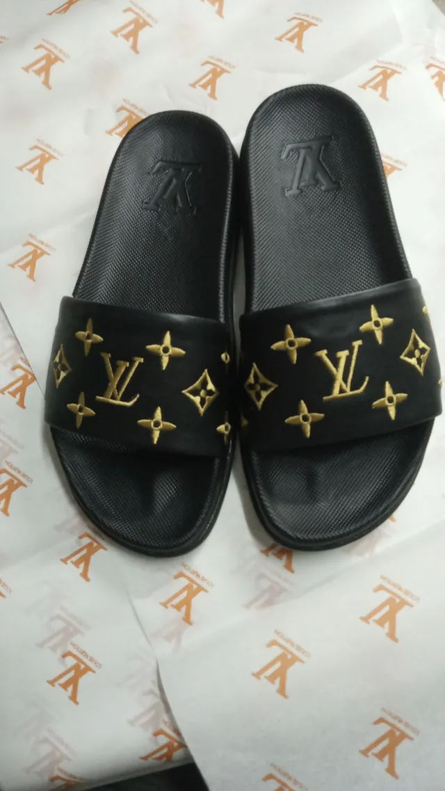 Louis Vuitton Run Away Monogram Black and Gold Slippers 3