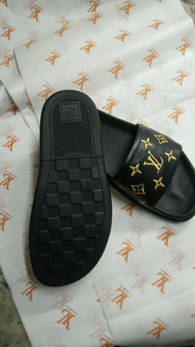 Louis Vuitton Run Away Monogram Black and Gold Slippers 4
