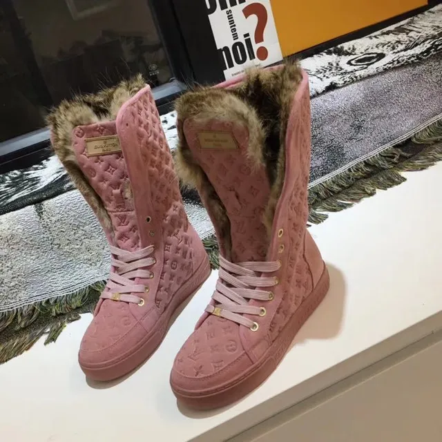 Louis Vuitton Run Away Bottes de Neige Rose Brun Monogramme Embossé Ourlet de Mouton 5