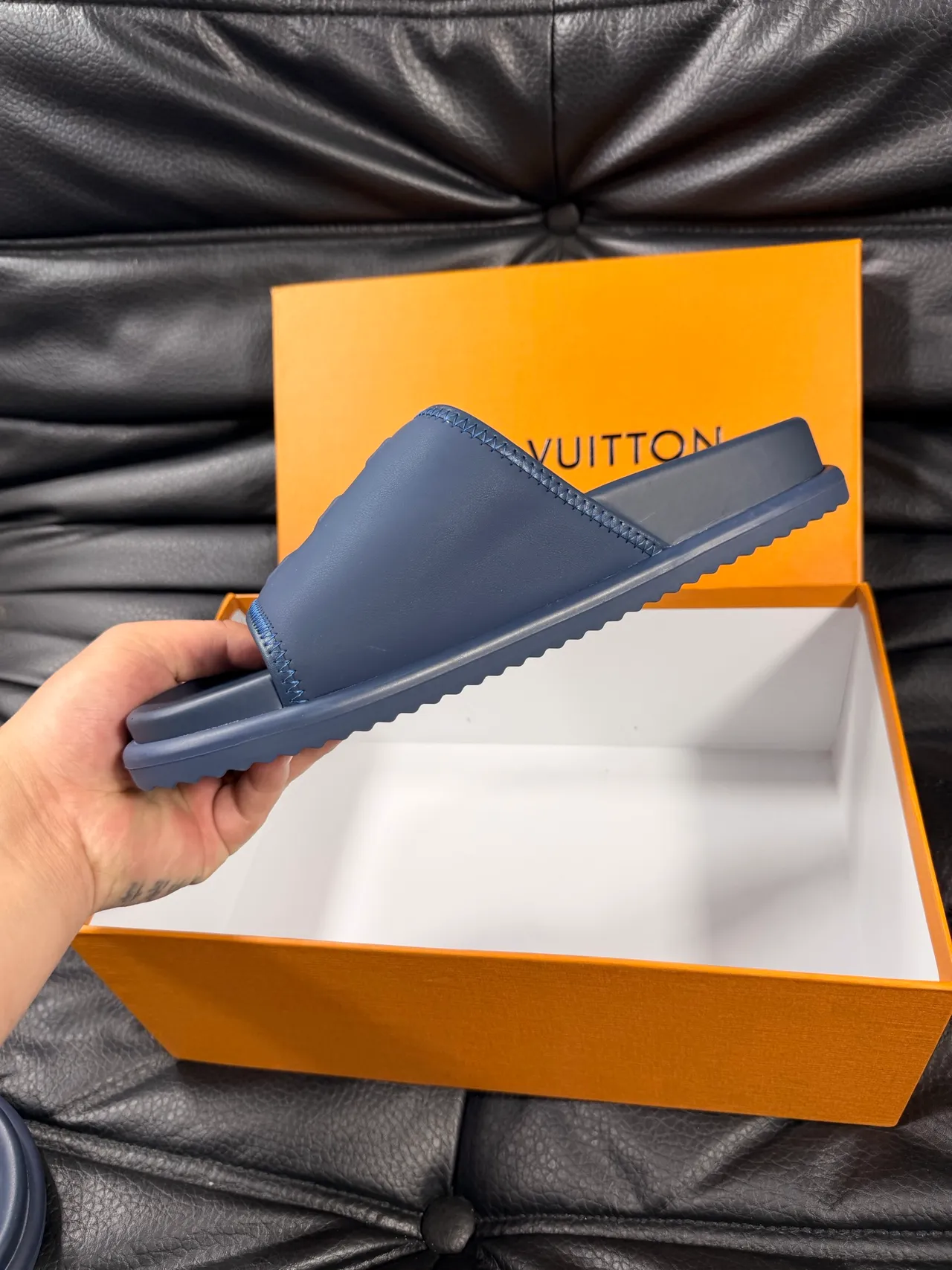 Louis Vuitton Run Away Slide Navy Blue Slippers 3