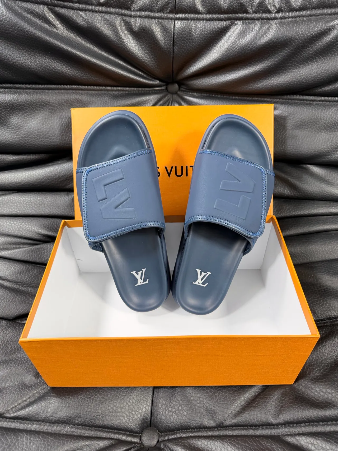Louis Vuitton Run Away Slide Navy Blue Slippers 4