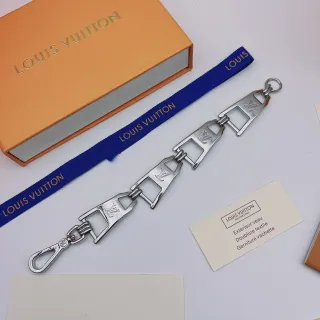 Pulsera Louis Vuitton Cadena de Metal Articulada Azul Plateada Grabada con Monograma LV