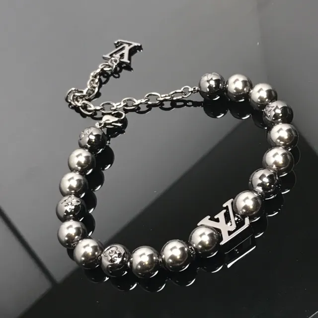 Louis Vuitton Silver Monogram-Charm Beaded Bracelet 3