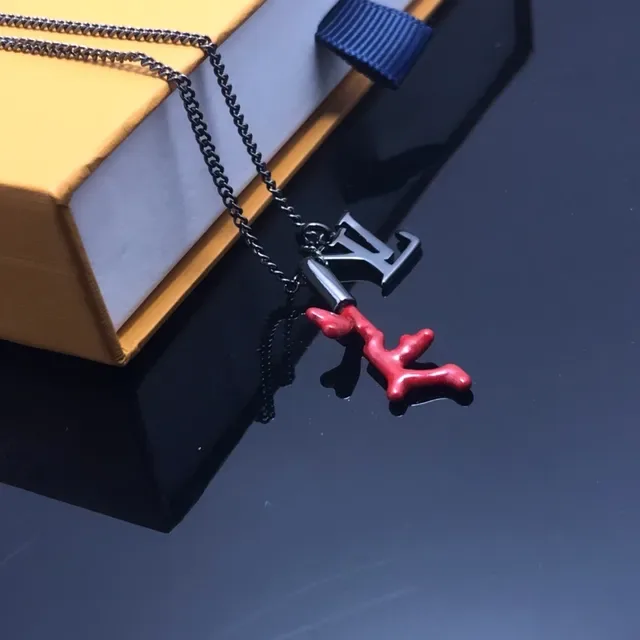 Louis Vuitton Silver Red Curb Chain Enamel Coral Charm Necklace 4