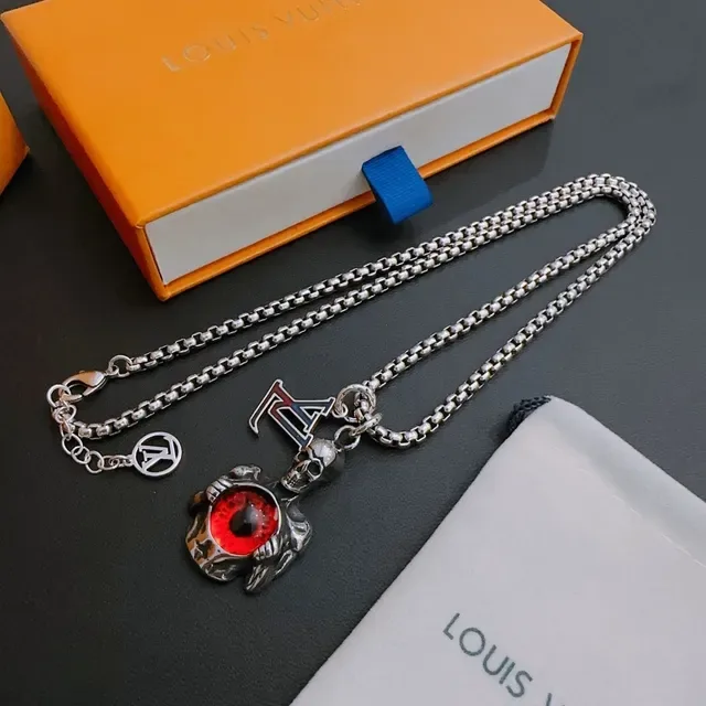 Louis Vuitton Silver Red Curb Chain Integrated LV Monogram Necklace 8