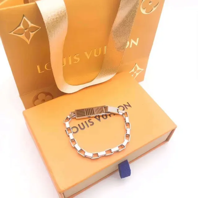 Louis Vuitton Silver-Tone Rectangular Link Chain Bracelet 5