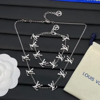Louis Vuitton Silver White Pavé-Set Monogram Charms Chain Necklace