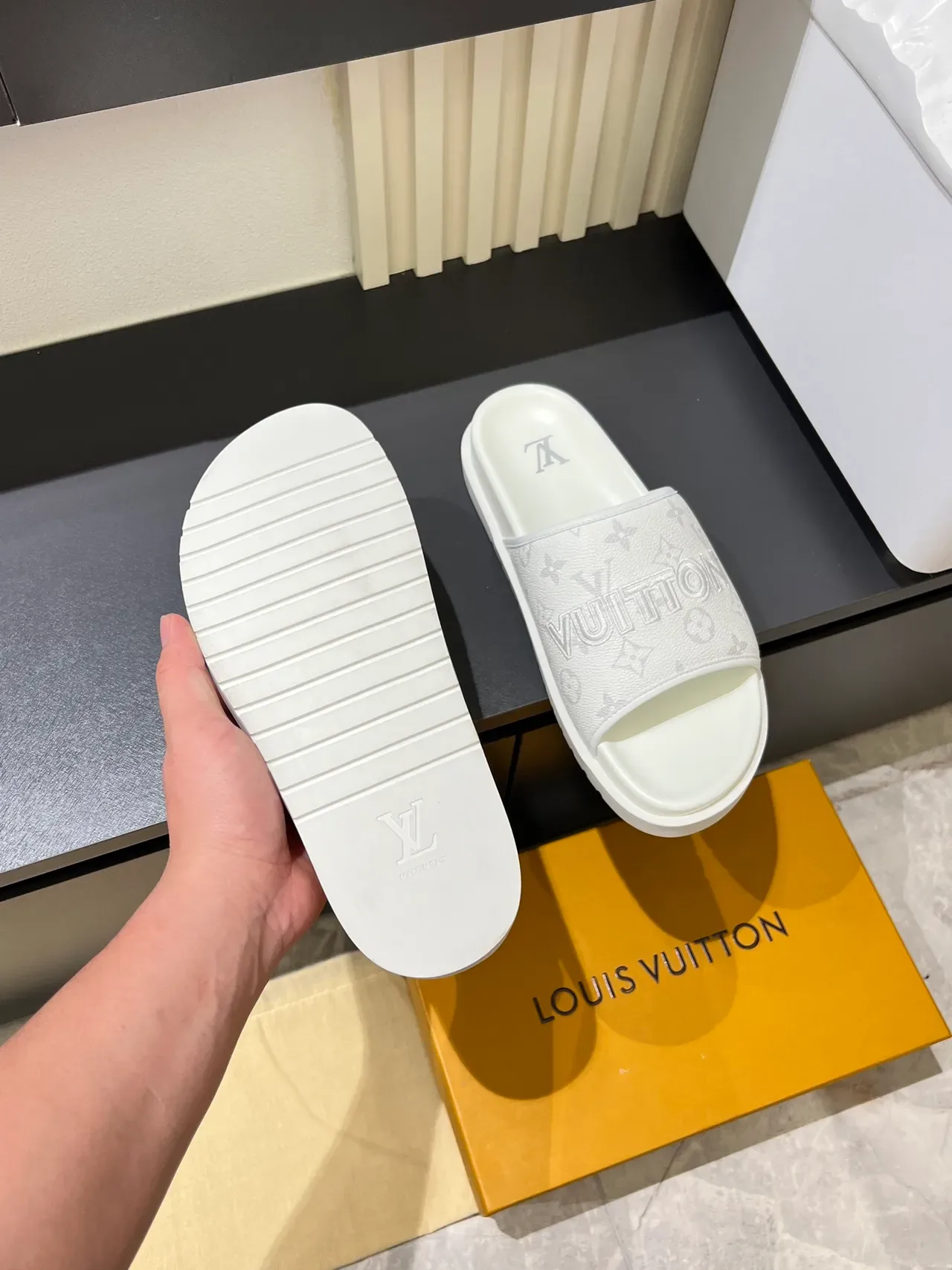 Louis Vuitton Slide Black Brown Single-Strap Monogrammed Slippers 3