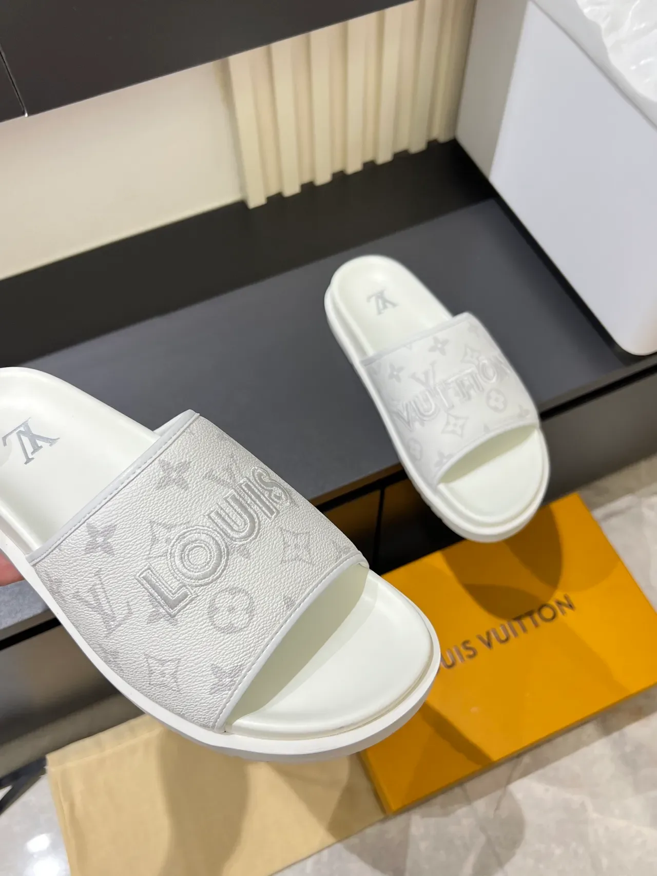 Louis Vuitton Slide Black Brown Single-Strap Monogrammed Slippers 4