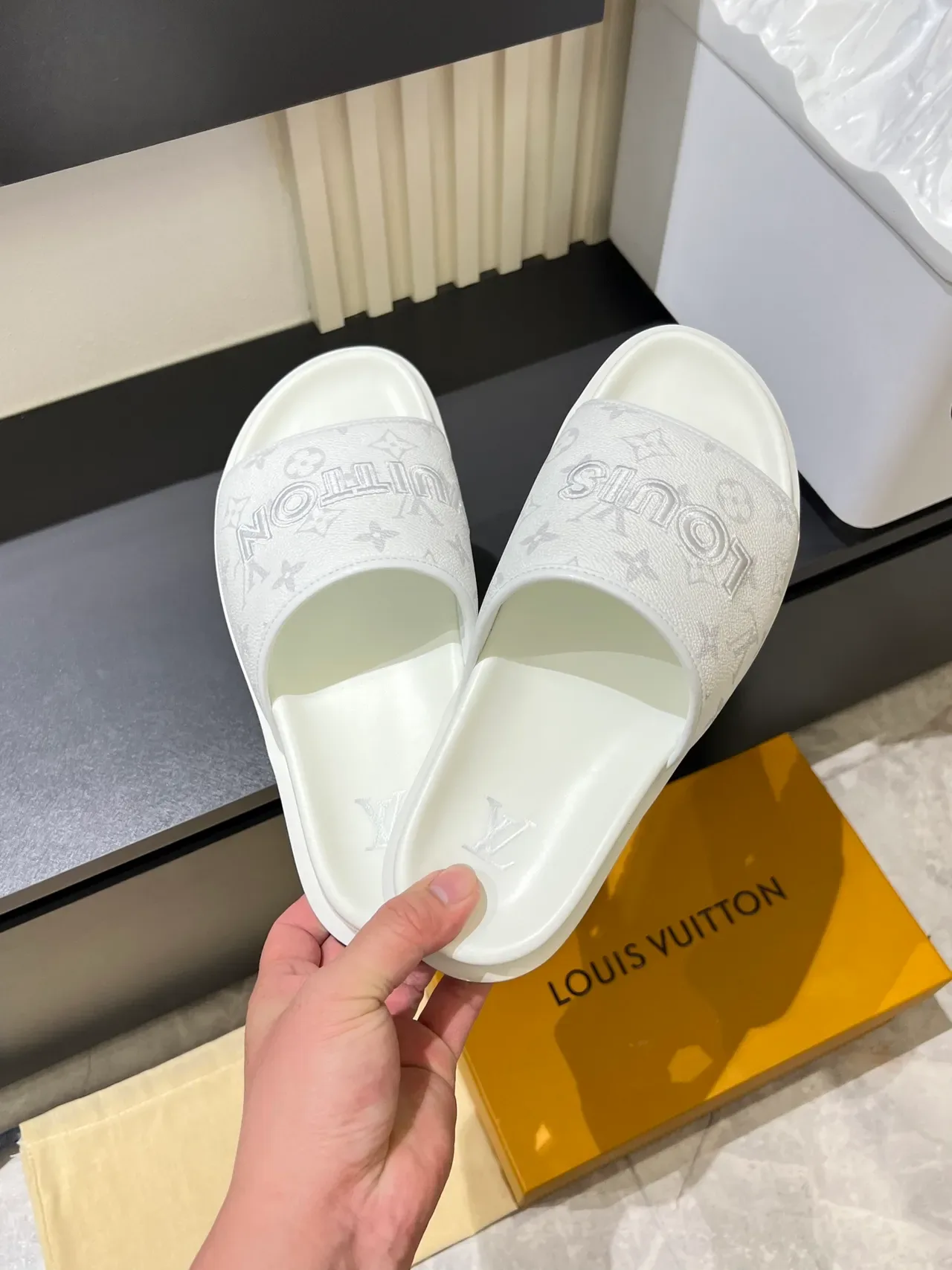 Louis Vuitton Slide Black Brown Single-Strap Monogrammed Slippers 8